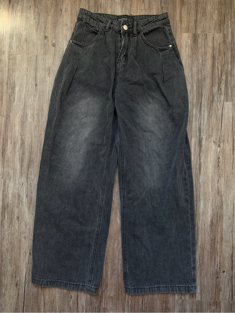 High-Rise Black Washed Wide-Leg Jeans